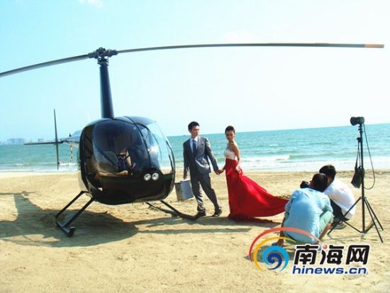 三亚推直升机旅游 婚纱照借机当背景
