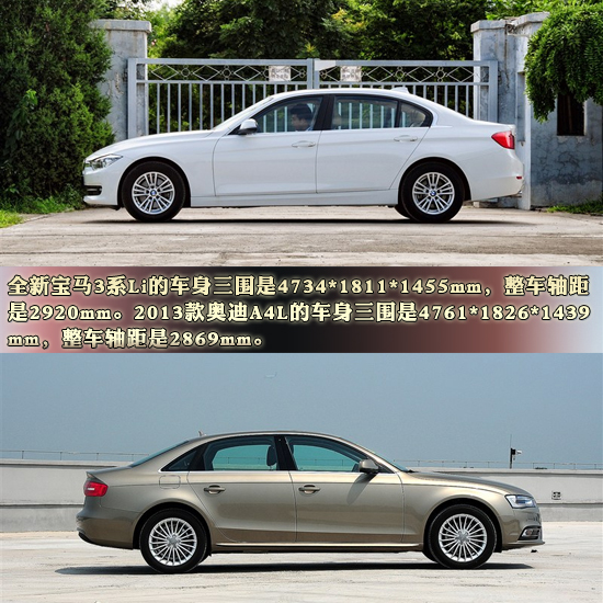 全新宝马3系Li全面对比2013款奥迪A4L